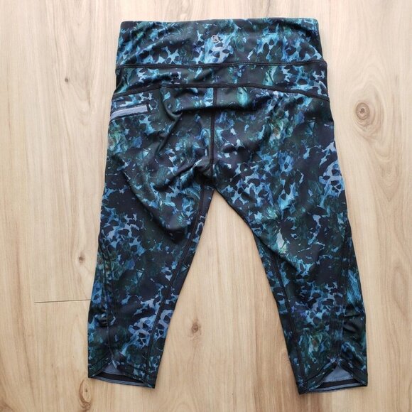 Lululemon Run Top Speed Crop Leggings Full On Luxtreme Green Floral Womens 6 - Picture 6 of 12